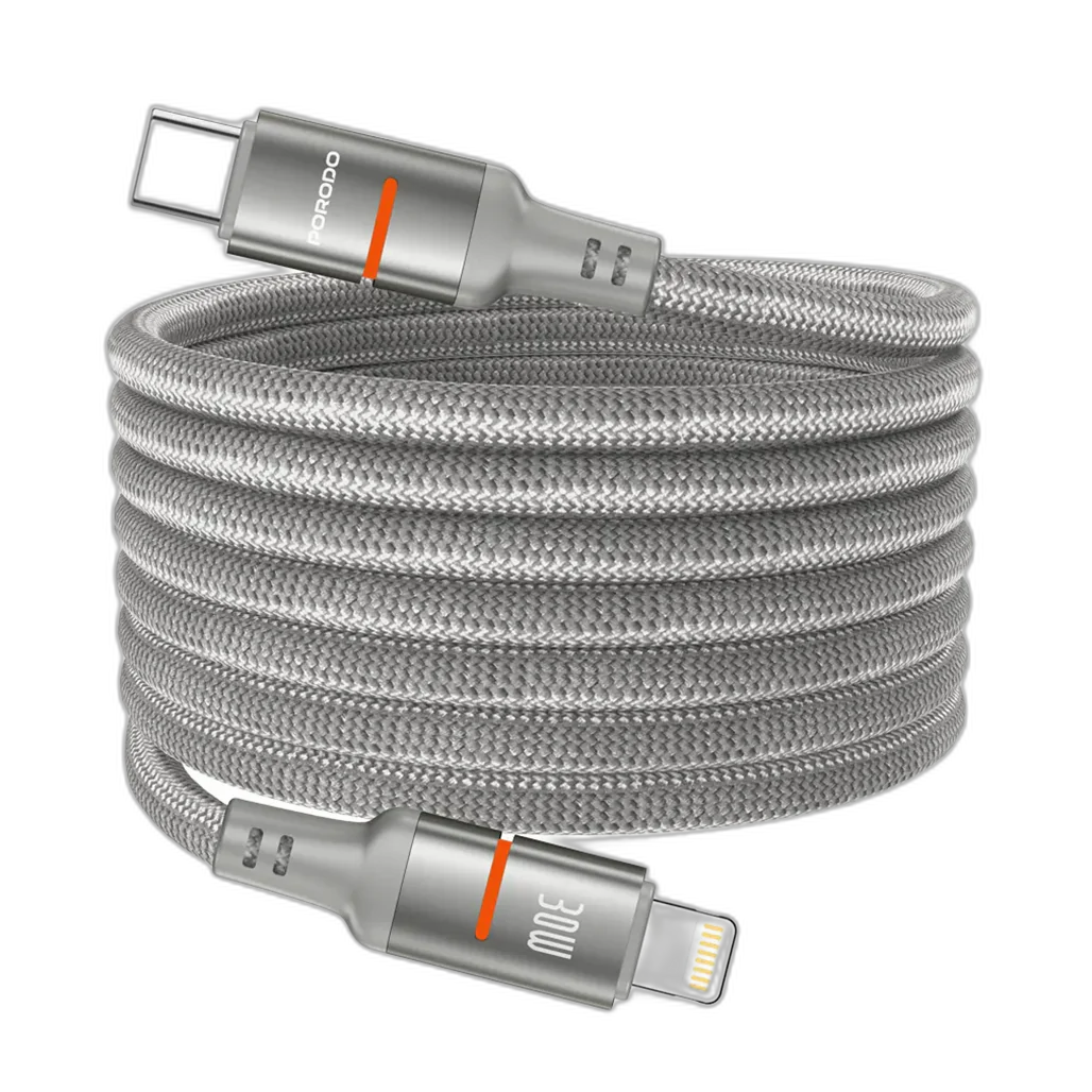 Porodo 30W Type-C to Lightning Magnetic Braided Cable 3M