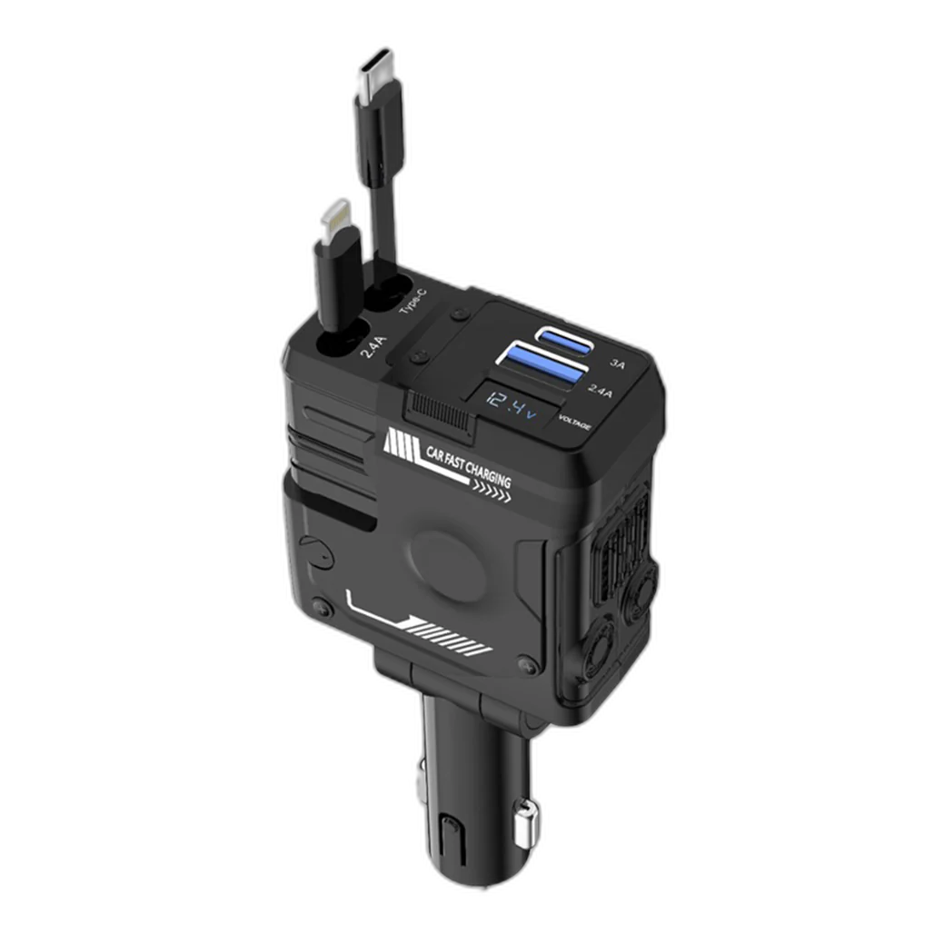 Porodo 66W Car Charger with Lightning & Type-C Cables