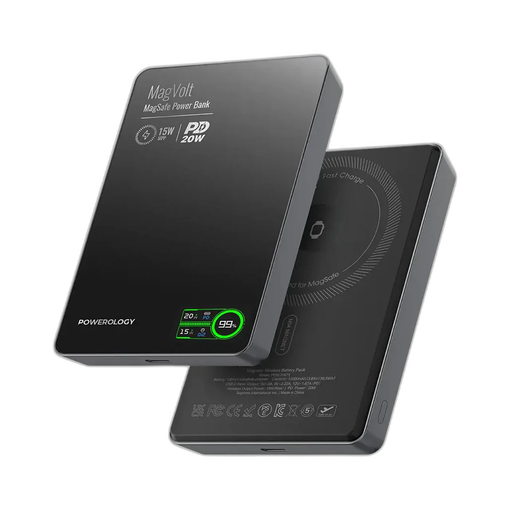 Powerology MagVolt 10000mAh Magnetic Power Bank - Black