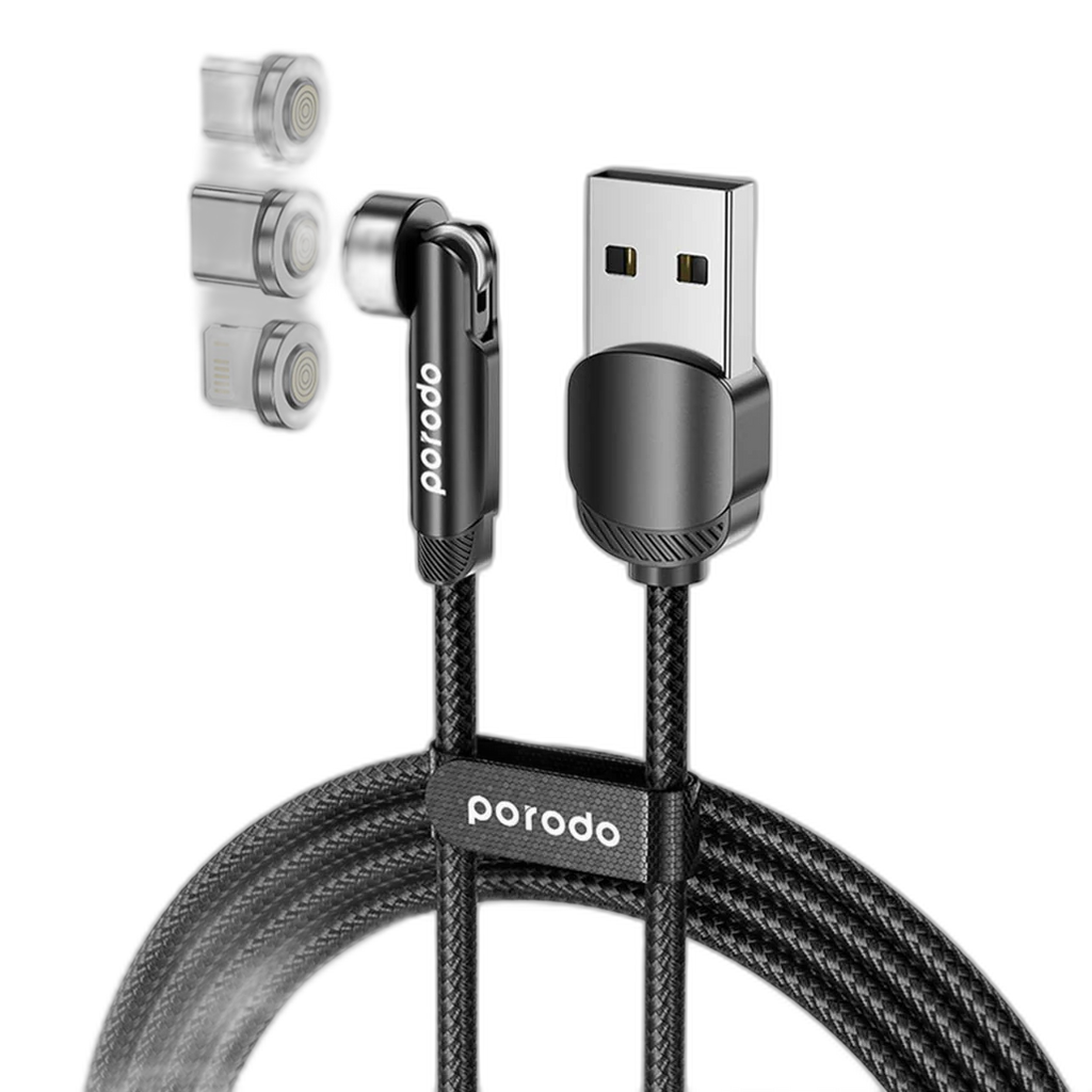 Porodo 3in1 TPE Cable with Head for Micro + Lightning + Type-C
