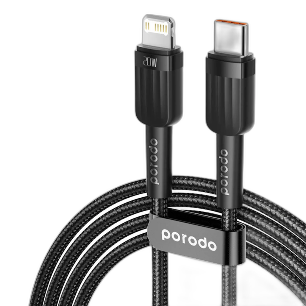 Porodo Braided 20W PD Black - C to Lightning Fast charging Cable.