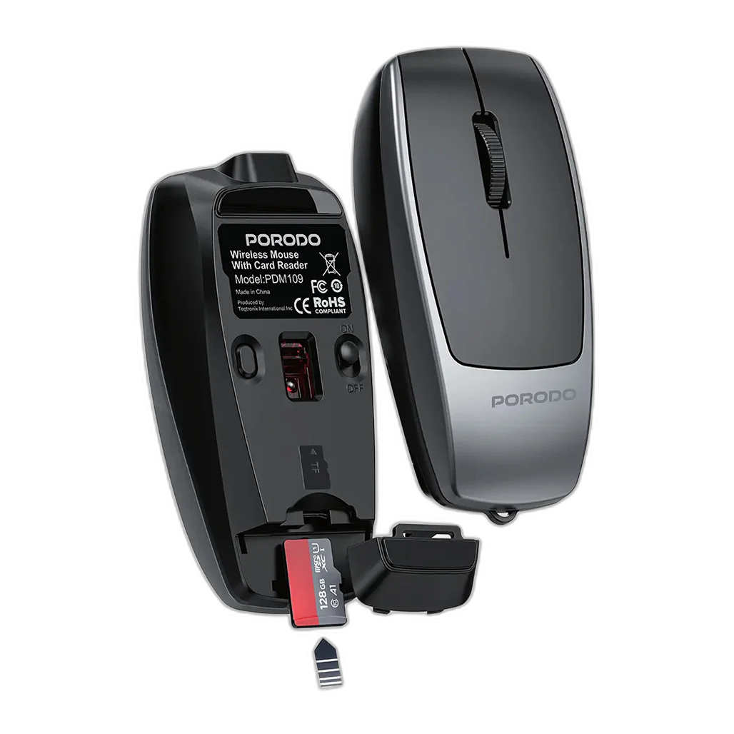 Porodo 1600DPI Wireless Mouse with Card Reader