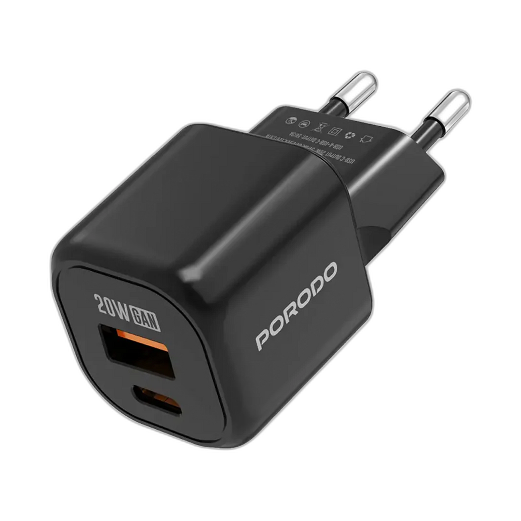 Porodo Dual Port Wall Charger (with C to C / C to L Cable)
