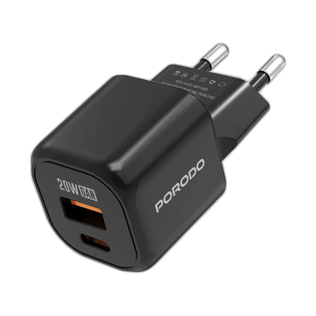 Porodo Dual Port Wall Charger (with C to C / C to L Cable)