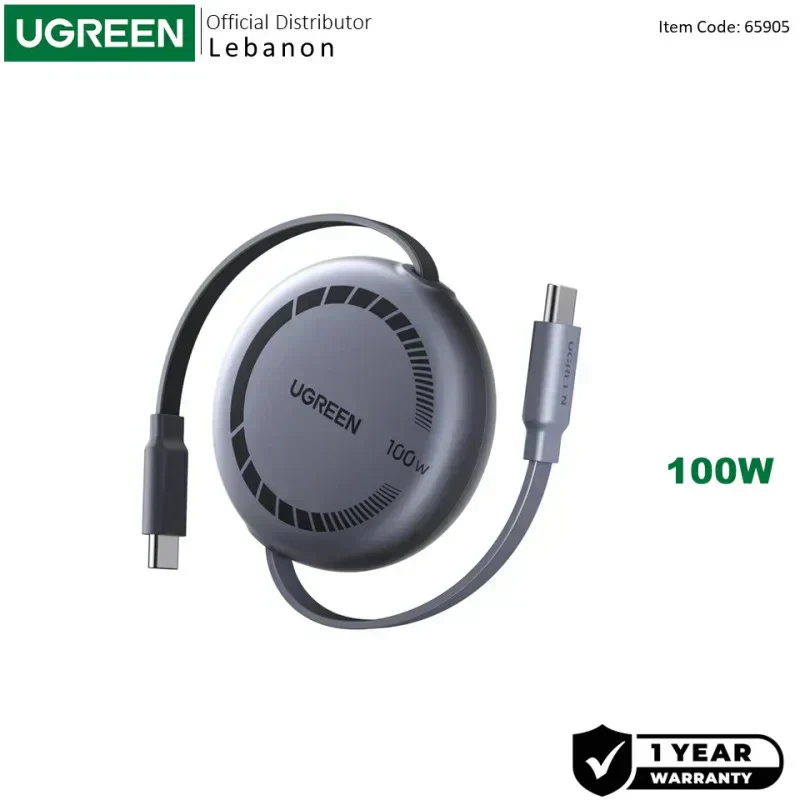 UGREEN Nexode USB-C to USB-C 100W Retractable Cable: Reliable, Fast, and Durable with 4 Length Adjustments - L531 65905