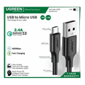 Ugreen Cable Usb To Micro Usb 2.4A Fast Charge & Data 1Meter 60136