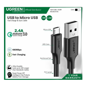 Ugreen Cable Usb To Micro Usb 2.4A Fast Charge & Data 1Meter 60136
