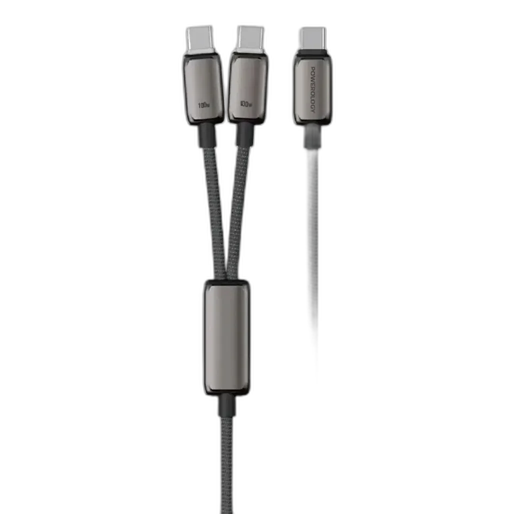 Powerology Zinco Series 2-In-1 Dual USB-C Cable - Dark Gray