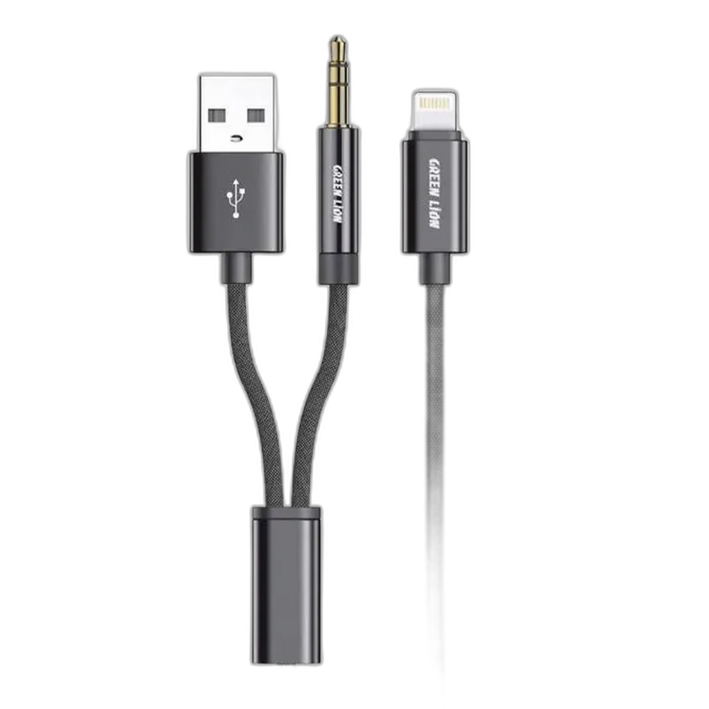 Green Lion 2In1 AUX Braided Cable (1.2m) - Black