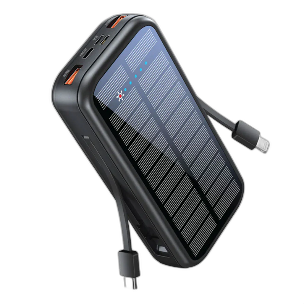 SolarTank-20PDCi, 20000mAh EcoLight™ Solar Power Bank with Built-in USB-C & Lightning Cables