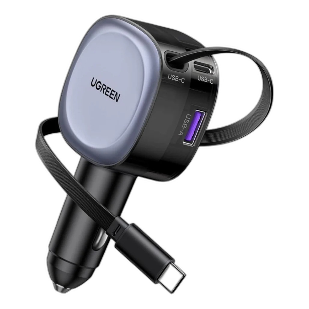 UGREEN 75W Type-C+USB A Car Charger with Type C Retractable Cable - 55653