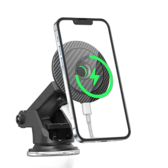 Green Lion Carbon Fiber Magnetic Wireless Car Charger 15W -Black