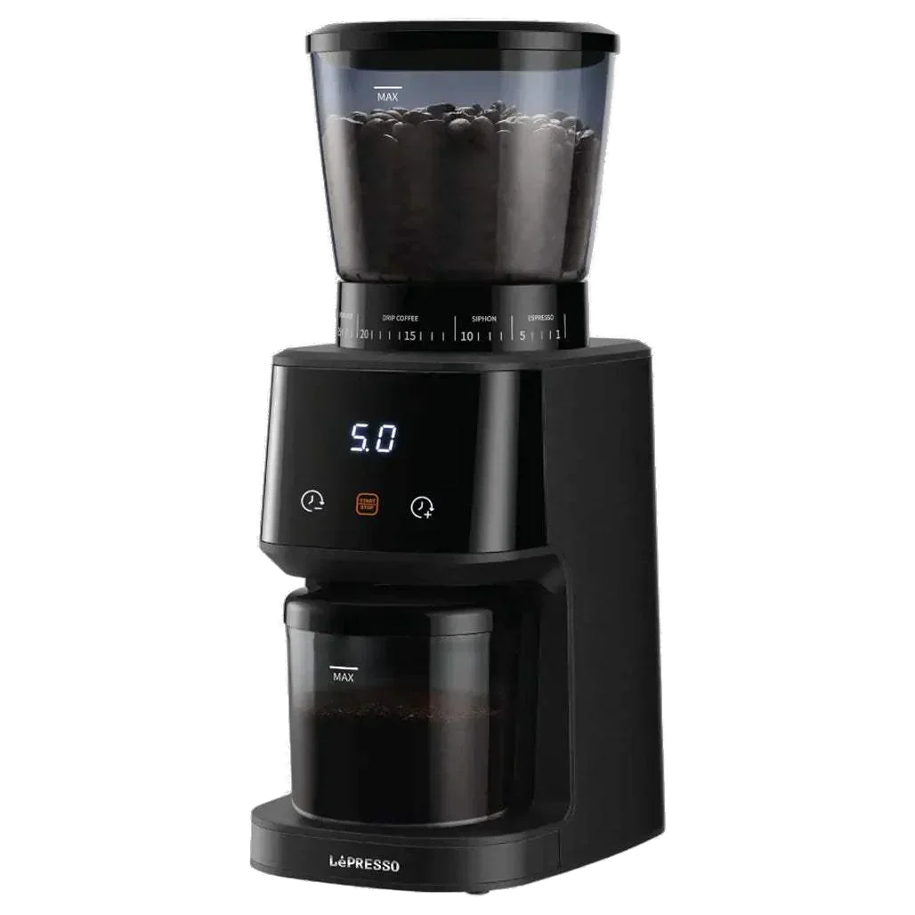 LePresso Conical Burr Coffee Grinder 275g – 31 Settings, Timer