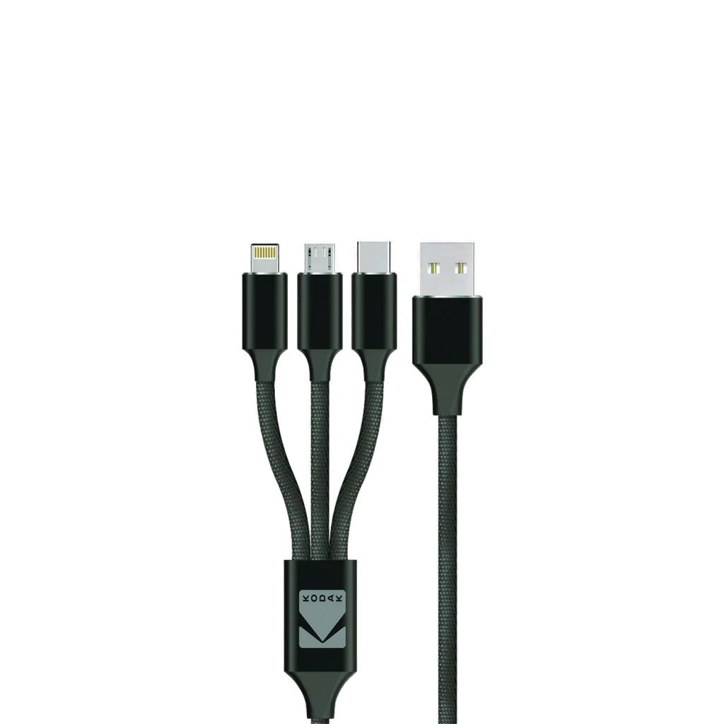 Kodak Male to Male Cable USB 3-in 1-Type A to Type C with Micro USB and Lighting Pure Copper 1.5 Meter Length - USBC5901