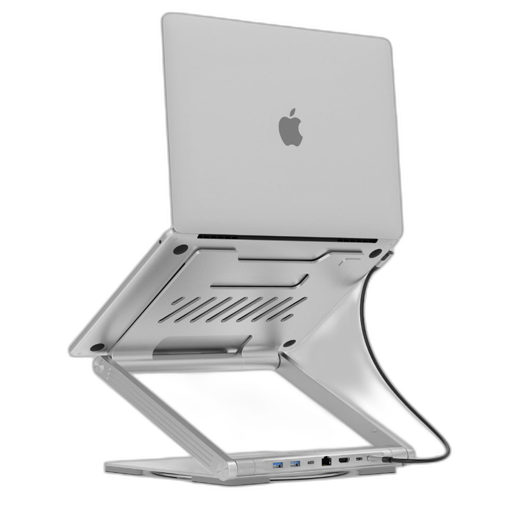 Levelo AeroLink Laptop Stand With Built-In Portable 7 In 1 Hub - Silver