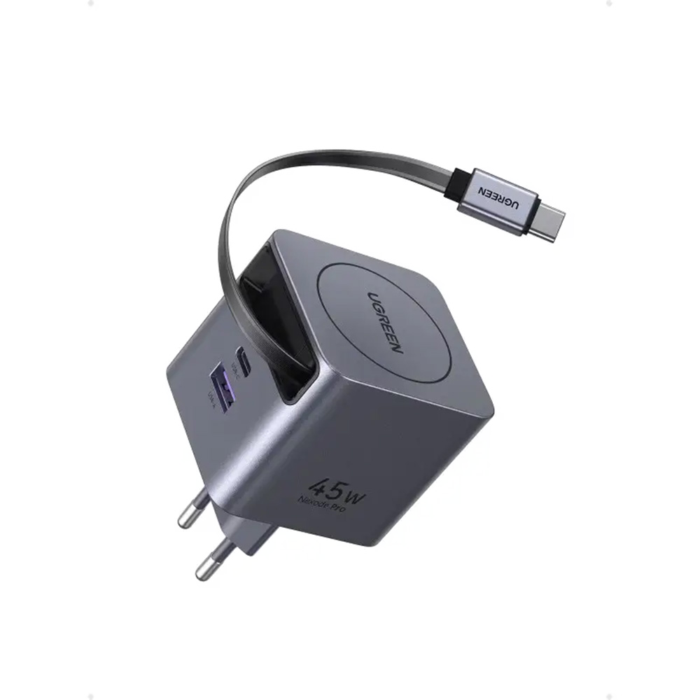 UGREEN 45W GaN USB‑C Charger 3‑Port Fast Adapter with Retractable USB‑C Cable