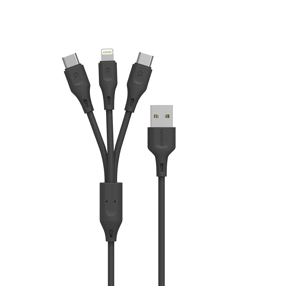 Porodo 3in1 USB Cable Lightning And Type-C - Durable Fast Charge And Data Cable