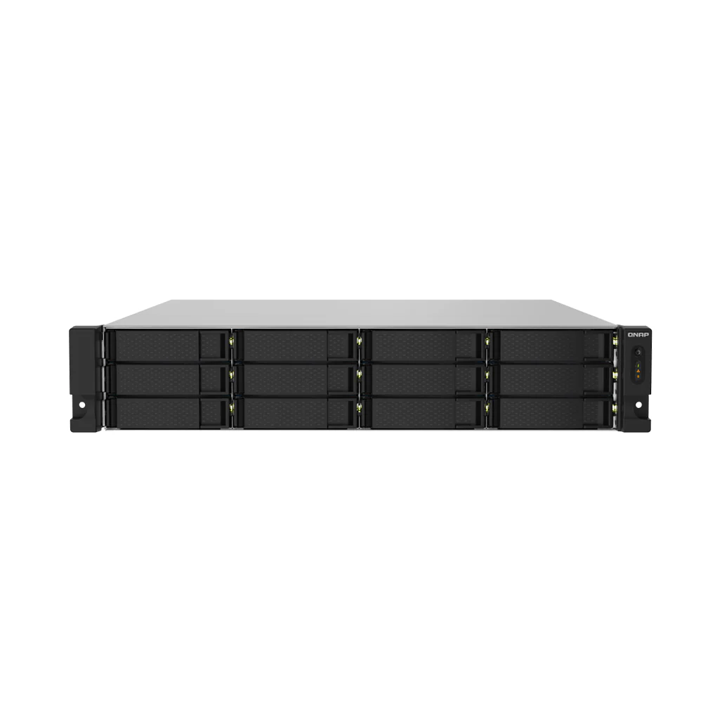 12-Bay AL324 quad-core 1.7 GHz rackmount NAS with 250W redundant PSU, 4GB DDR4 UDIMM RAM (max 16GB), SATA 6Gb/s, 2x 10GbE SFP+, 2x 2.5GbE, 1x PCIe Gen2 x2 slot