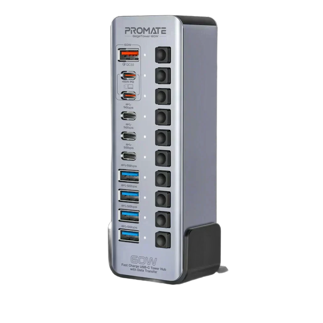 Promate GegaTower-60W | Fast Charging Multi-Port USB-C Hub