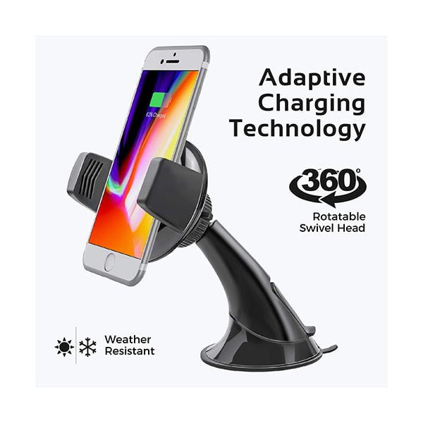 Promate AuraMount-2 Wireless Charger Car Mount, 2-In-1 Qi Fast Wireless Charger with Car Mount Phone Holder, Anti Slip Grip and 360 Degree Rotation