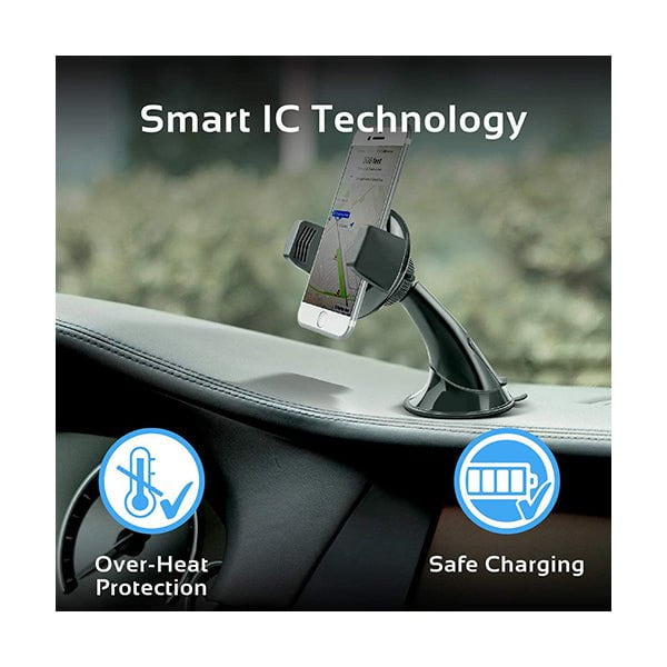 Promate AuraMount-2 Wireless Charger Car Mount, 2-In-1 Qi Fast Wireless Charger with Car Mount Phone Holder, Anti Slip Grip and 360 Degree Rotation
