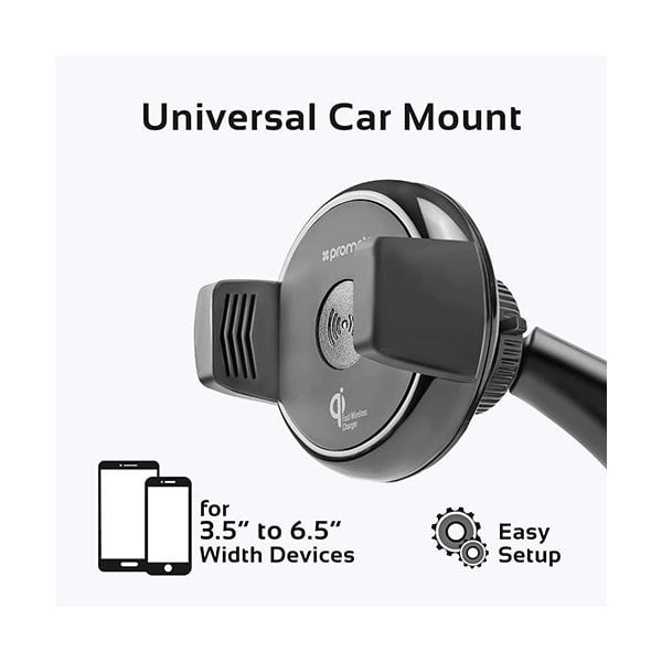 Promate AuraMount-2 Wireless Charger Car Mount, 2-In-1 Qi Fast Wireless Charger with Car Mount Phone Holder, Anti Slip Grip and 360 Degree Rotation