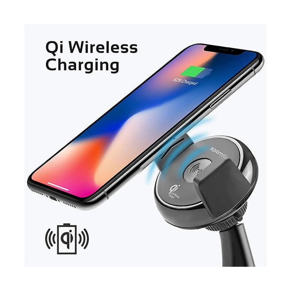 Promate AuraMount-2 Wireless Charger Car Mount, 2-In-1 Qi Fast Wireless Charger with Car Mount Phone Holder, Anti Slip Grip and 360 Degree Rotation