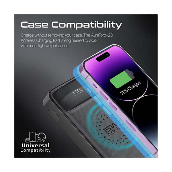 AuraTorq-20, Ultra Slim 15W Wireless Charging Power Bank with 20Watt PD & QC3.0