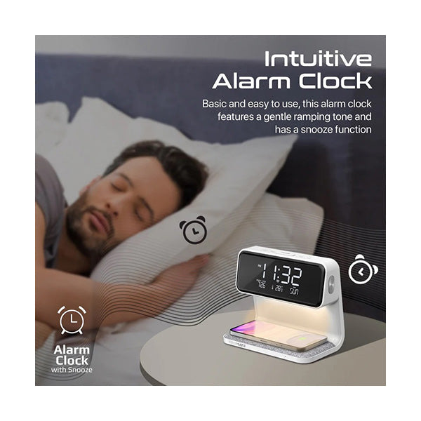 Promate LUMIX-15W, Multi-Function LED Alarm Clock with 15W Wireless Charger
