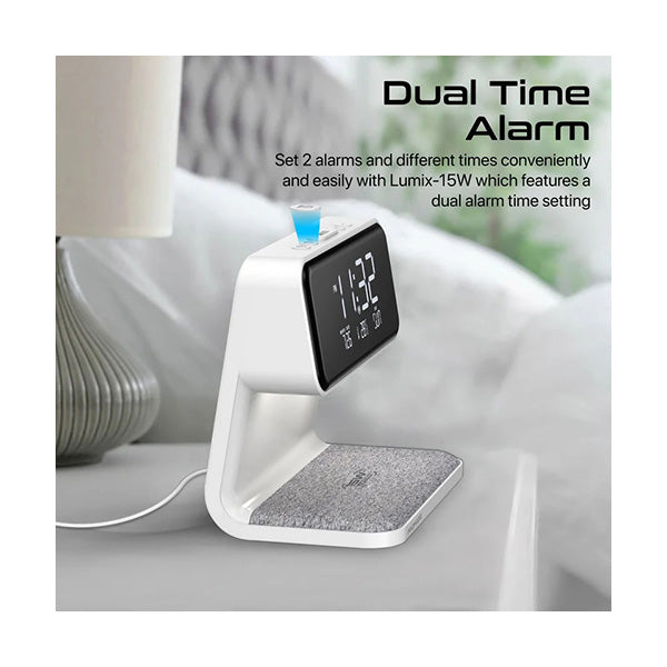 Promate LUMIX-15W, Multi-Function LED Alarm Clock with 15W Wireless Charger
