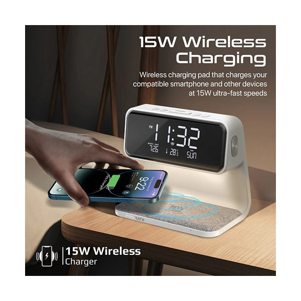 Promate LUMIX-15W, Multi-Function LED Alarm Clock with 15W Wireless Charger