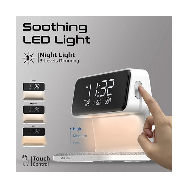 Promate LUMIX-15W, Multi-Function LED Alarm Clock with 15W Wireless Charger
