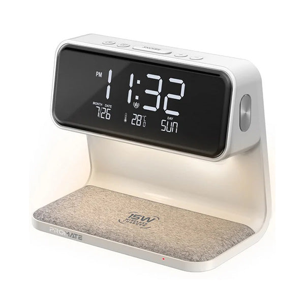 Promate LUMIX-15W, Multi-Function LED Alarm Clock with 15W Wireless Charger