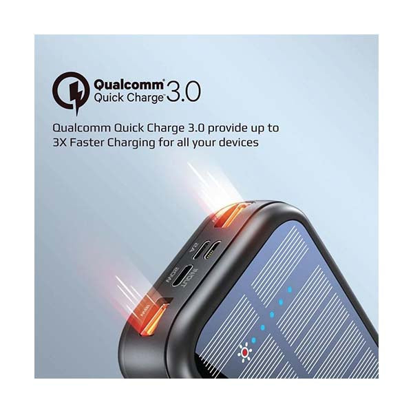 SolarTank-20PDCi, 20000mAh EcoLight™ Solar Power Bank with Built-in USB-C & Lightning Cables