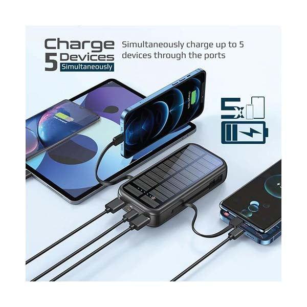 SolarTank-20PDCi, 20000mAh EcoLight™ Solar Power Bank with Built-in USB-C & Lightning Cables