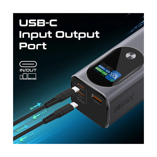 Promate Titan-160, Ultra-Compact 160W Multi-Port PD 3.1 Power Bank with TFT LCD Screen