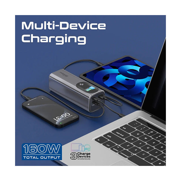 Promate Titan-160, Ultra-Compact 160W Multi-Port PD 3.1 Power Bank with TFT LCD Screen