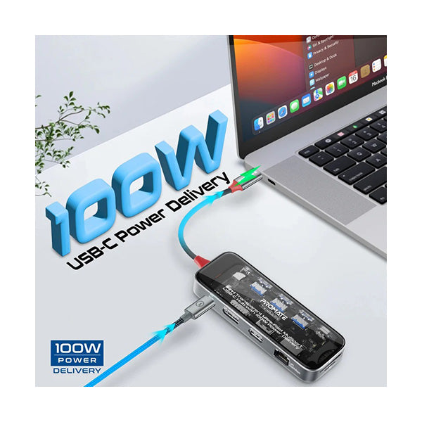Promate TRANSHUB-PRO, 11-in-1 Transparent Ultra-Fast Multiport USB-C Hub with 100W Power Delivery - image 3