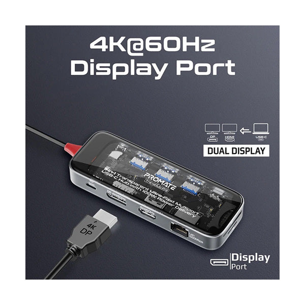Promate TRANSHUB-PRO, 11-in-1 Transparent Ultra-Fast Multiport USB-C Hub with 100W Power Delivery - image 4