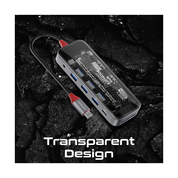 Promate TRANSHUB-PRO, 11-in-1 Transparent Ultra-Fast Multiport USB-C Hub with 100W Power Delivery - image 5