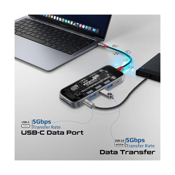 Promate TRANSHUB-PRO, 11-in-1 Transparent Ultra-Fast Multiport USB-C Hub with 100W Power Delivery - image 7
