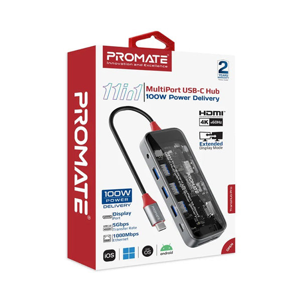 Promate TRANSHUB-PRO, 11-in-1 Transparent Ultra-Fast Multiport USB-C Hub with 100W Power Delivery - image 8