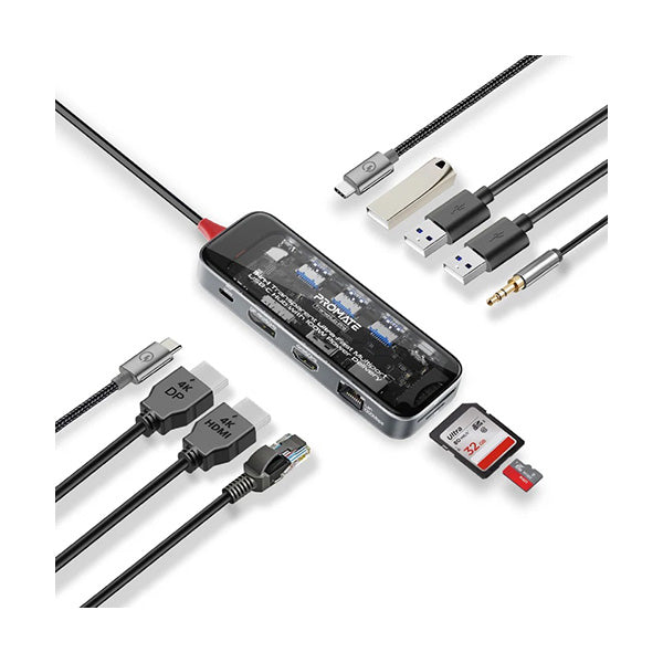 Promate TRANSHUB-PRO, 11-in-1 Transparent Ultra-Fast Multiport USB-C Hub with 100W Power Delivery - image 1