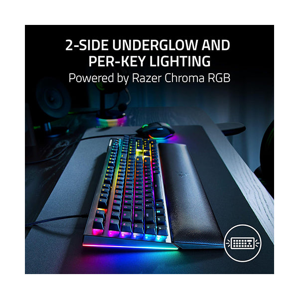 Razer BlackWidow V4, Green Mechanical Switches, 6 Dedicated Macro Keys, 2-Side Underglow and Per-Key Lighting, Mechanical Gaming Keyboard Chroma RGB - RZ03-04690100-R3M1