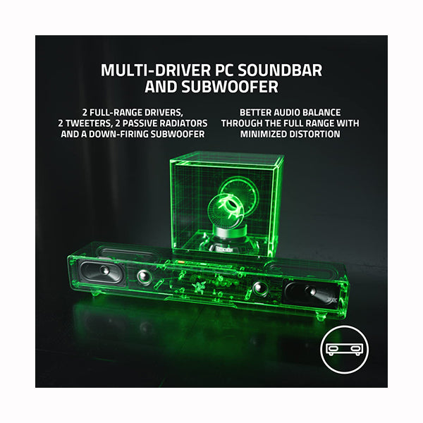 Razer Leviathan V2: Multi-Driver PC Gaming Soundbar with Subwoofer - THX Spatial Audio - Compact Design - Chroma RGB - Bluetooth 5.2 - for PC, Desktop/Laptop, Smartphones, Tablets & Nintendo Switch - RZ05-03920100-R3G1