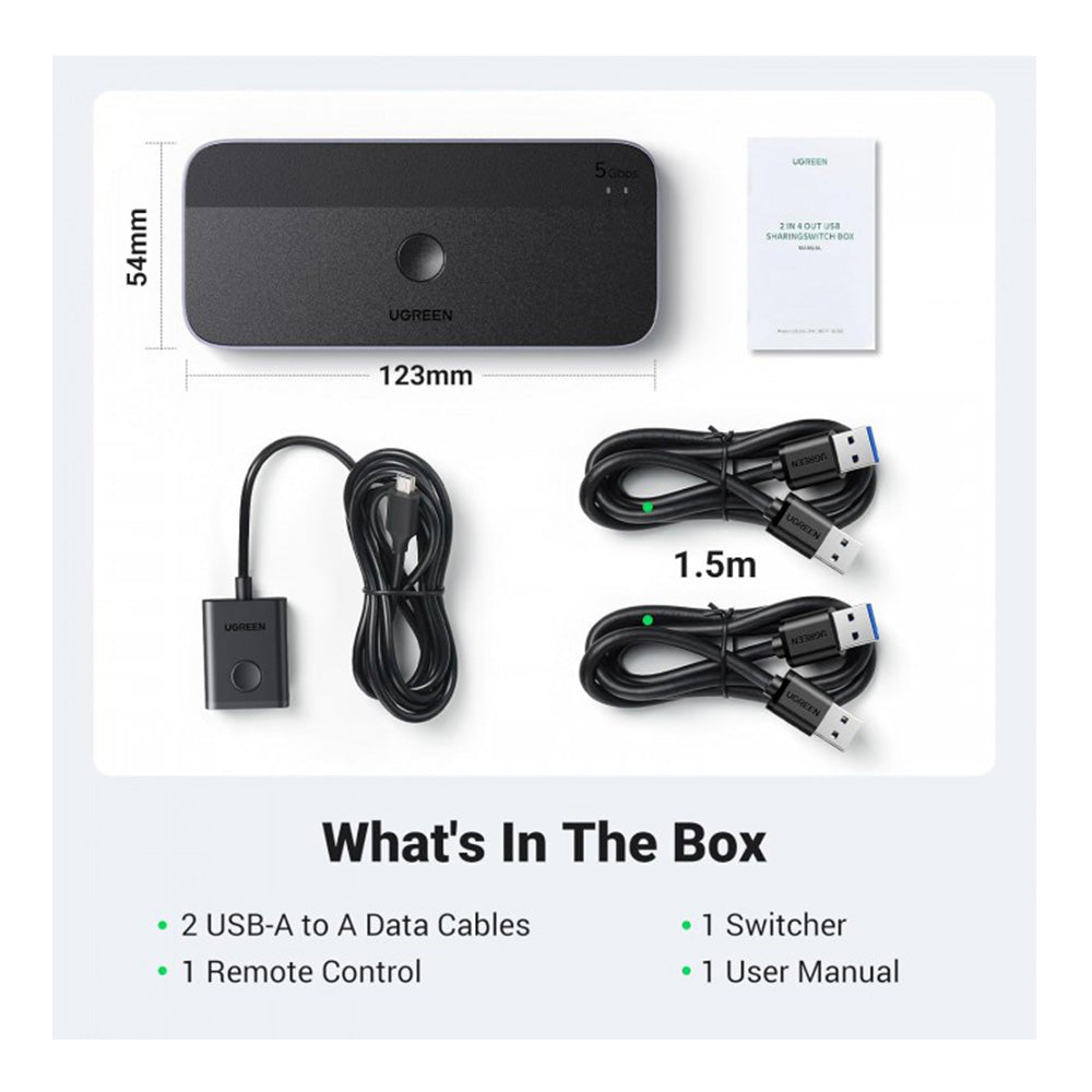 UGREEN 2 PCs Share 4 USB Devices (3 X USB-A 3.0 + 1 USB-C)