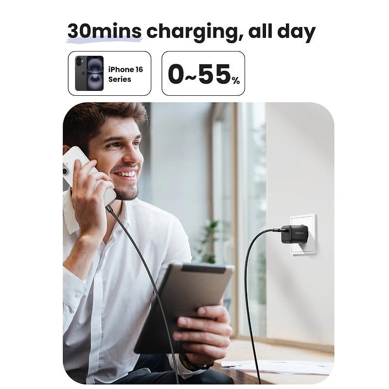 UGREEN 30W GaN Tech Chip, Smart & Fast Charger for Phon