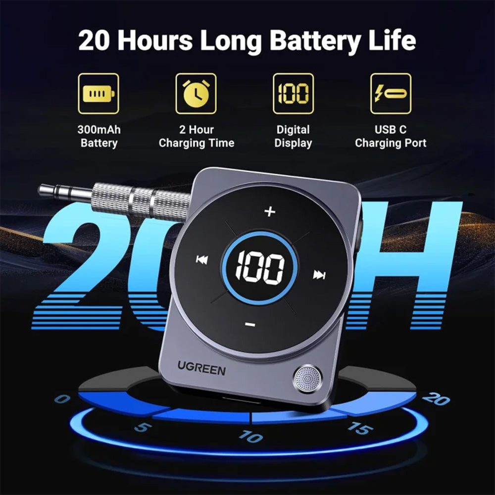 UGREEN 5.4 Bluetooth Car Adapter — Wireless AUX Receiver with Noise Cancellation - CM724 35003