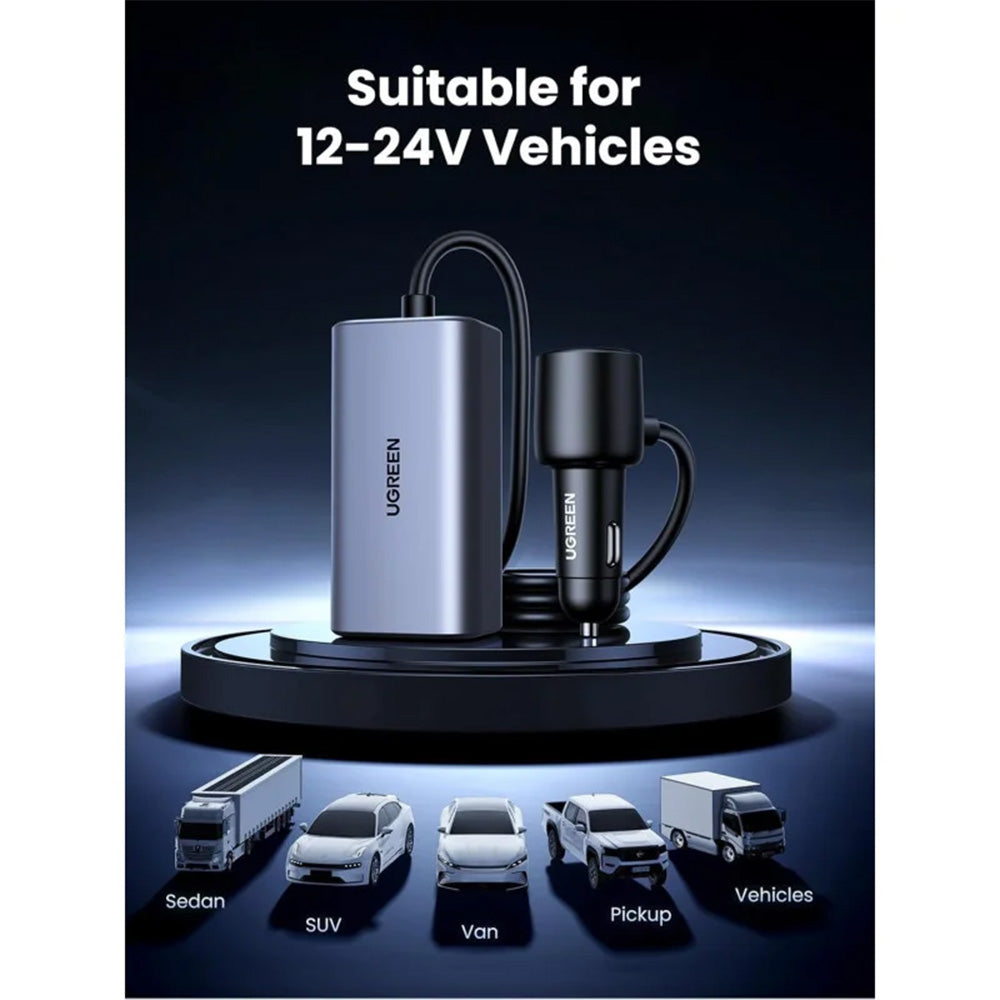 UGREEN 150W GaN USB-C Car Charger,4‑Port PD 140W Fast Car Charger