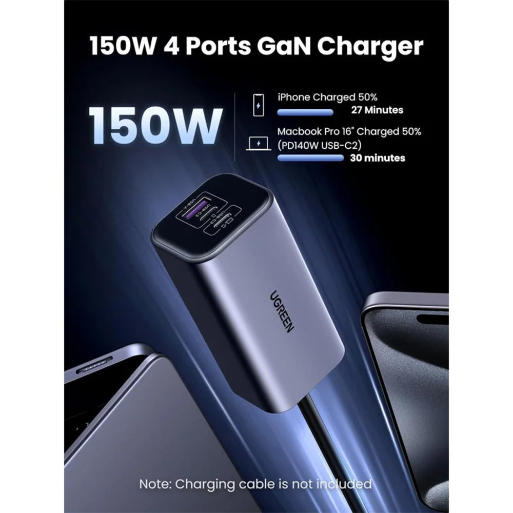UGREEN 150W GaN USB-C Car Charger,4‑Port PD 140W Fast Car Charger